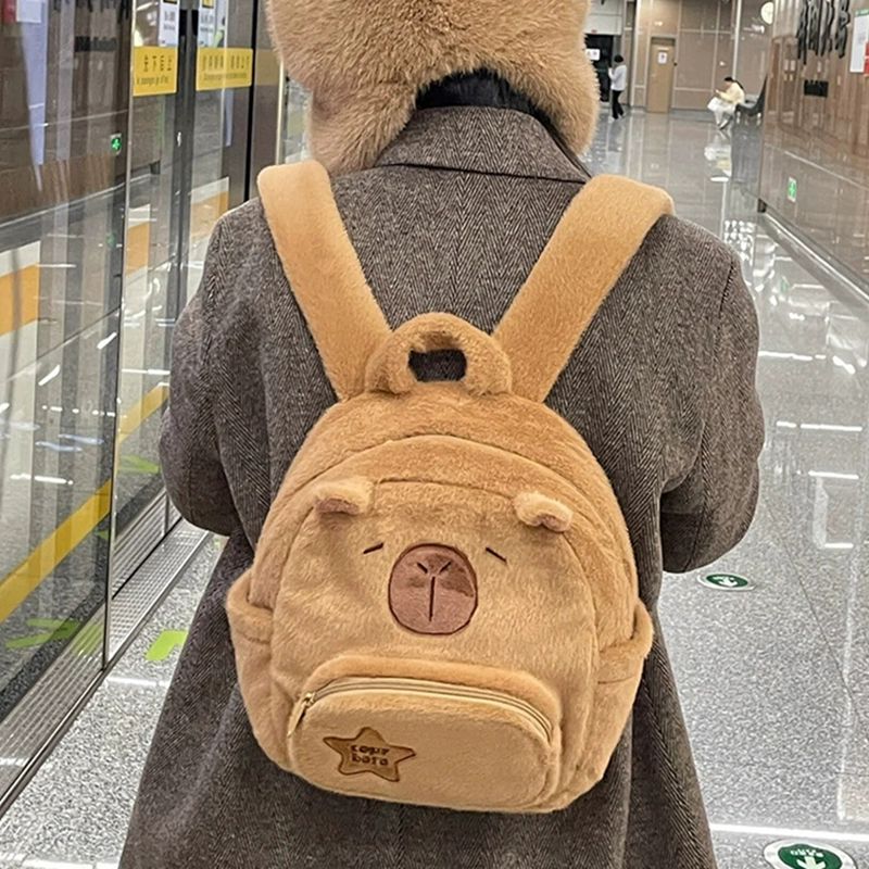 귀여운 카피바라 인형 캐릭터 학생용 미니백팩 여성용 가방 카피바라 플러시 백팩 업그레이드 두꺼운 - 상세 이미지 5