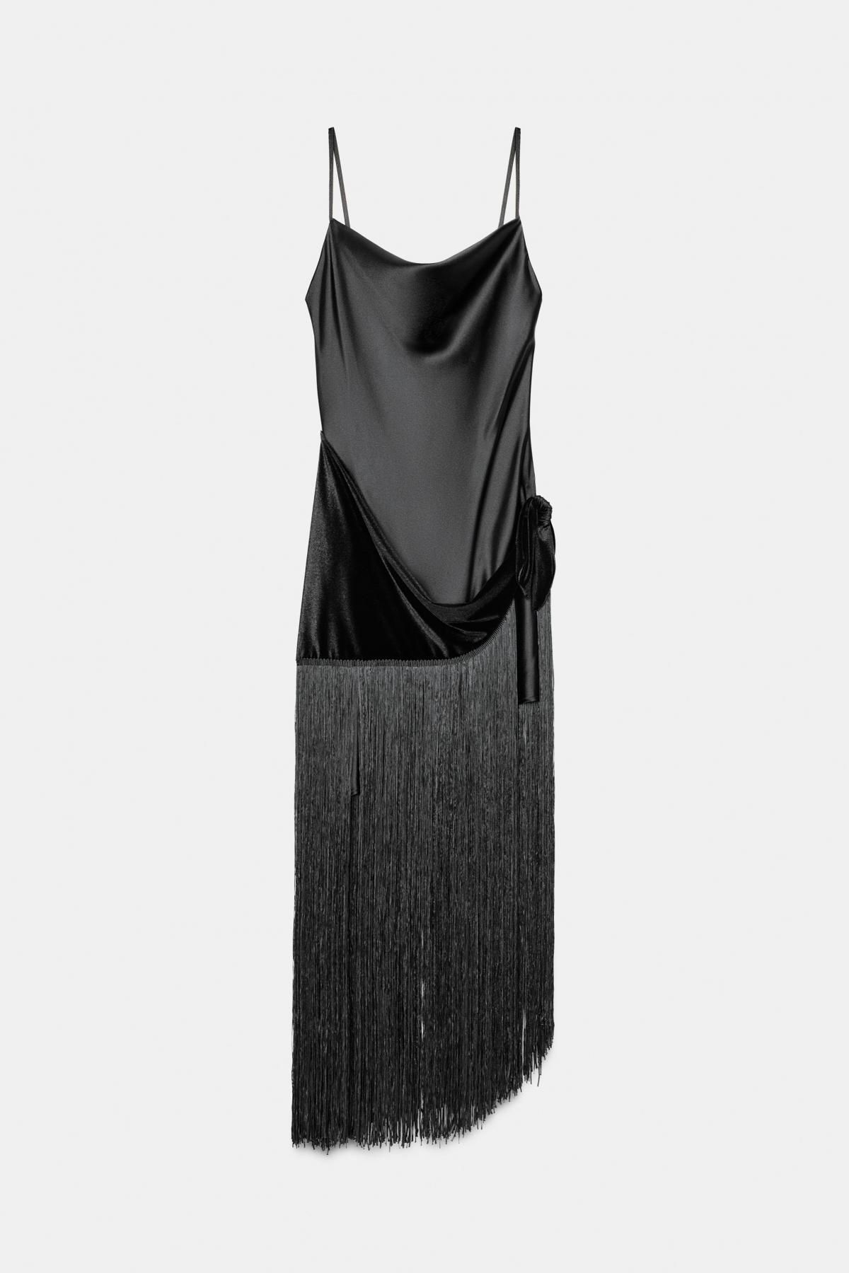 자라 프린지 벨벳 롱 새틴 원피스 9789/748 BLACK - 메인 이미지
