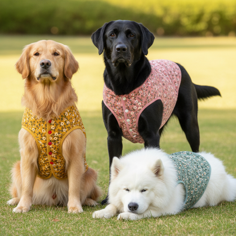 국내제작 4XL 강아지 김장조끼 대형견 실내복 중형견 옷 할머니 할매 꽃 수면 조끼