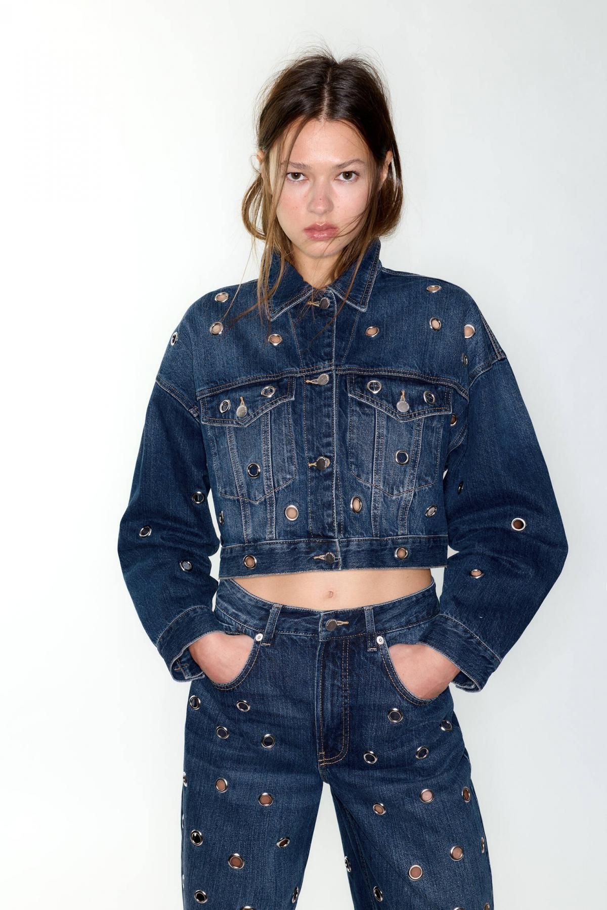 풀앤베어 테크니컬 아일렛 데님 크롭 재킷 7701/301 MEDIUM BLUE - 상세 이미지 2