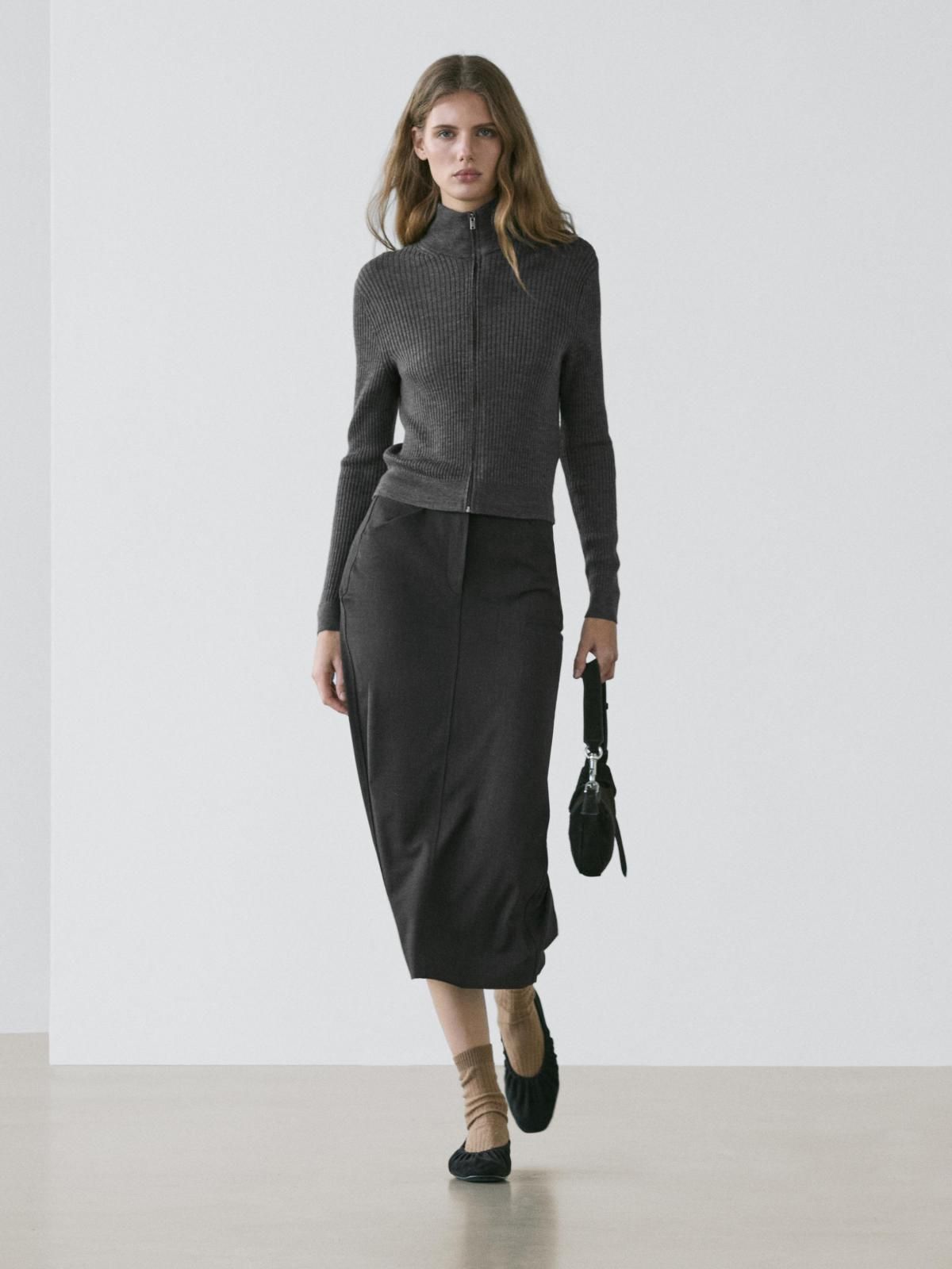 마시모두띠 프리미엄 울 하이넥 집업 가디건 5689/822 ANTHRACITE GREY - 상세 이미지 2