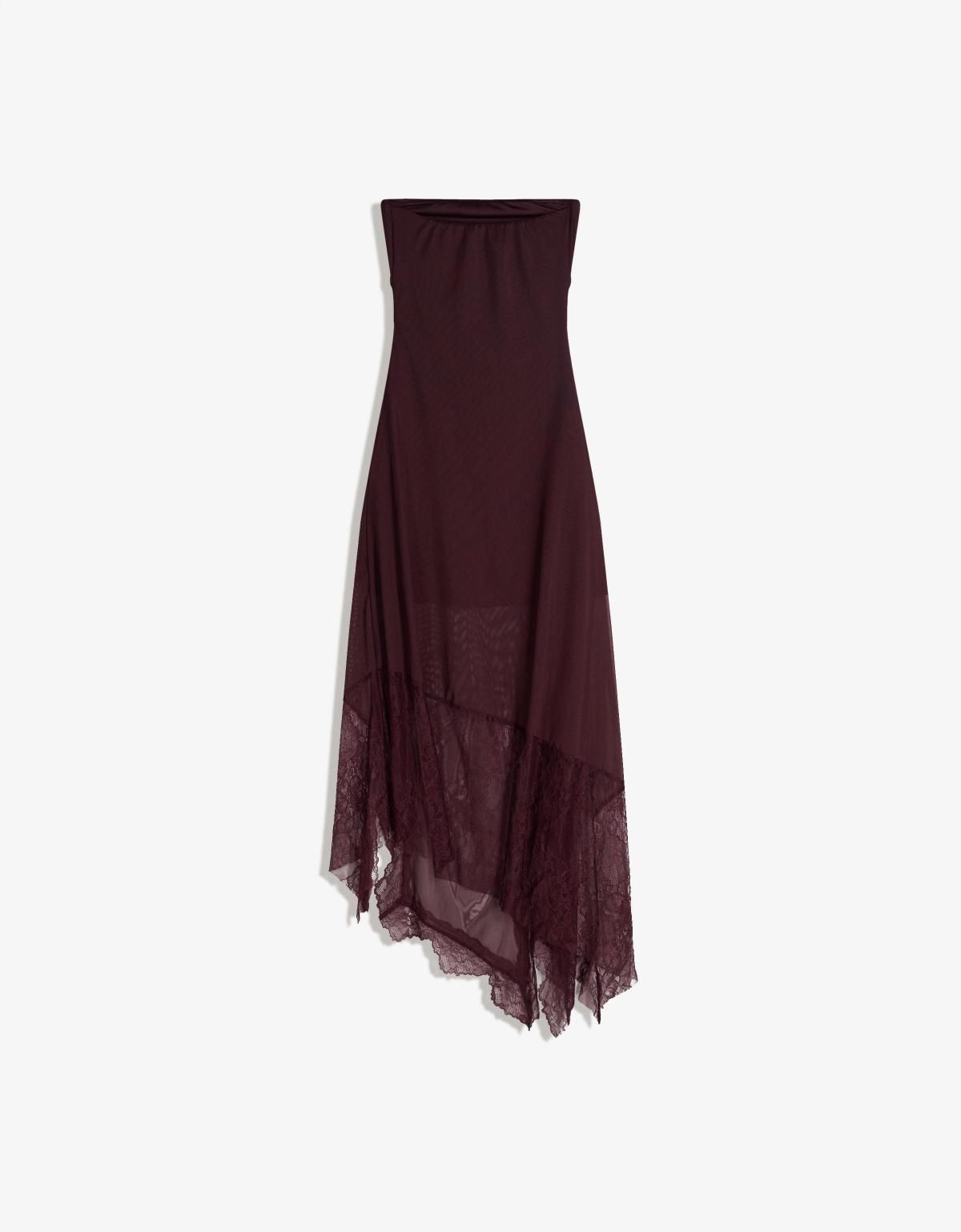 버쉬카 비대칭 레이스 튤 미디 원피스 1160/218 BURGUNDY - 상세 이미지 3