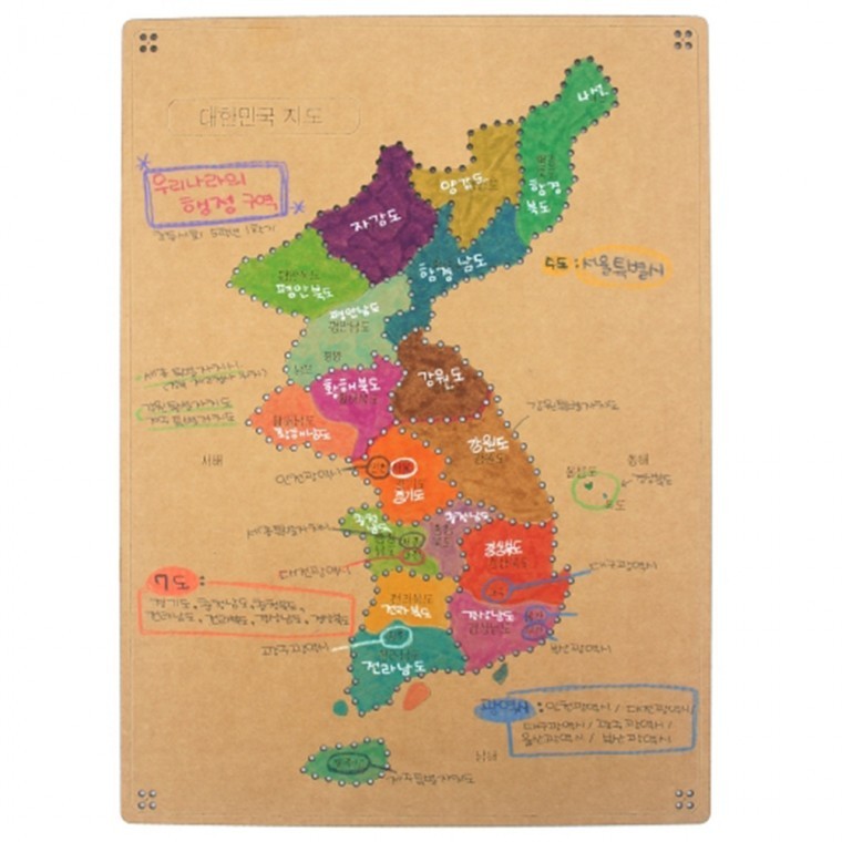 뚝딱 우든페이퍼 우리나라 지도 바느질 꾸미기 만들기 그림 그리기 교구 재료 - 상품 이미지