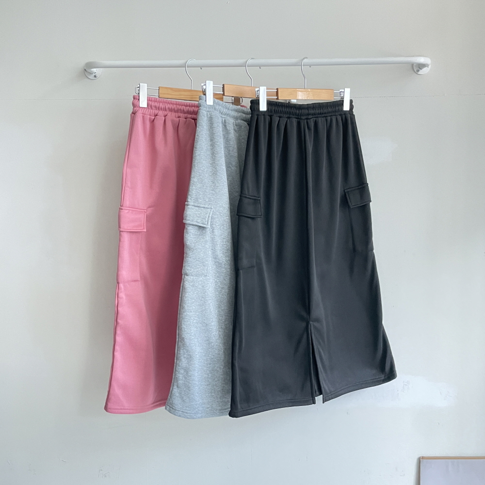 1+1 기모롱스커트 겨울롱스커트 카고 밴딩 뒷트임 치마 이미지 7