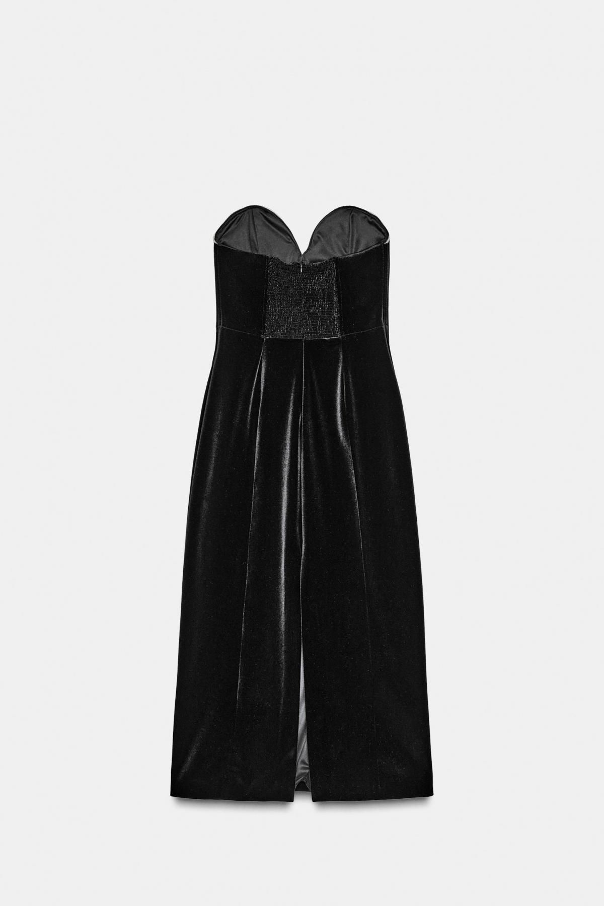 자라 한정판 벨벳 뷔스티에 미디 원피스 9103/128 BLACK - 상세 이미지 5