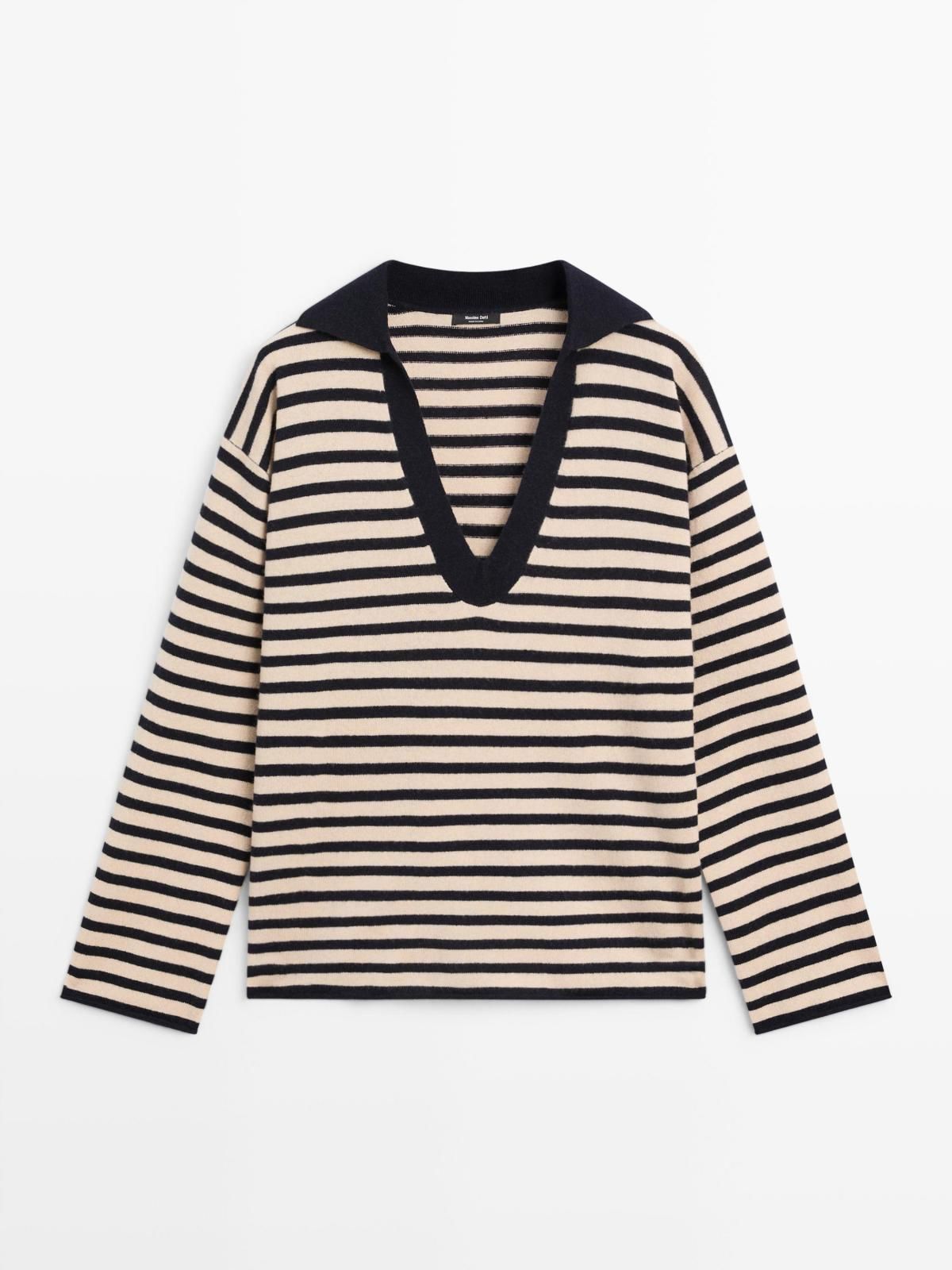 마시모두띠 스트라이프 브이넥 울 니트 스웨터 5638/538 NAVY BLUE - 상품 이미지