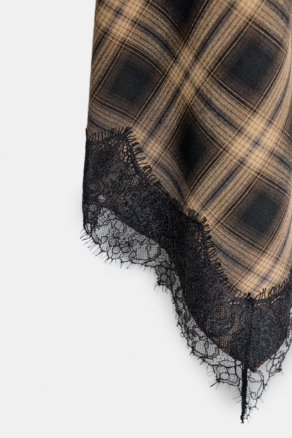 자라 한정판 체크 레이스 미디 스커트 9775/953 OCHRE - 상세 이미지 4