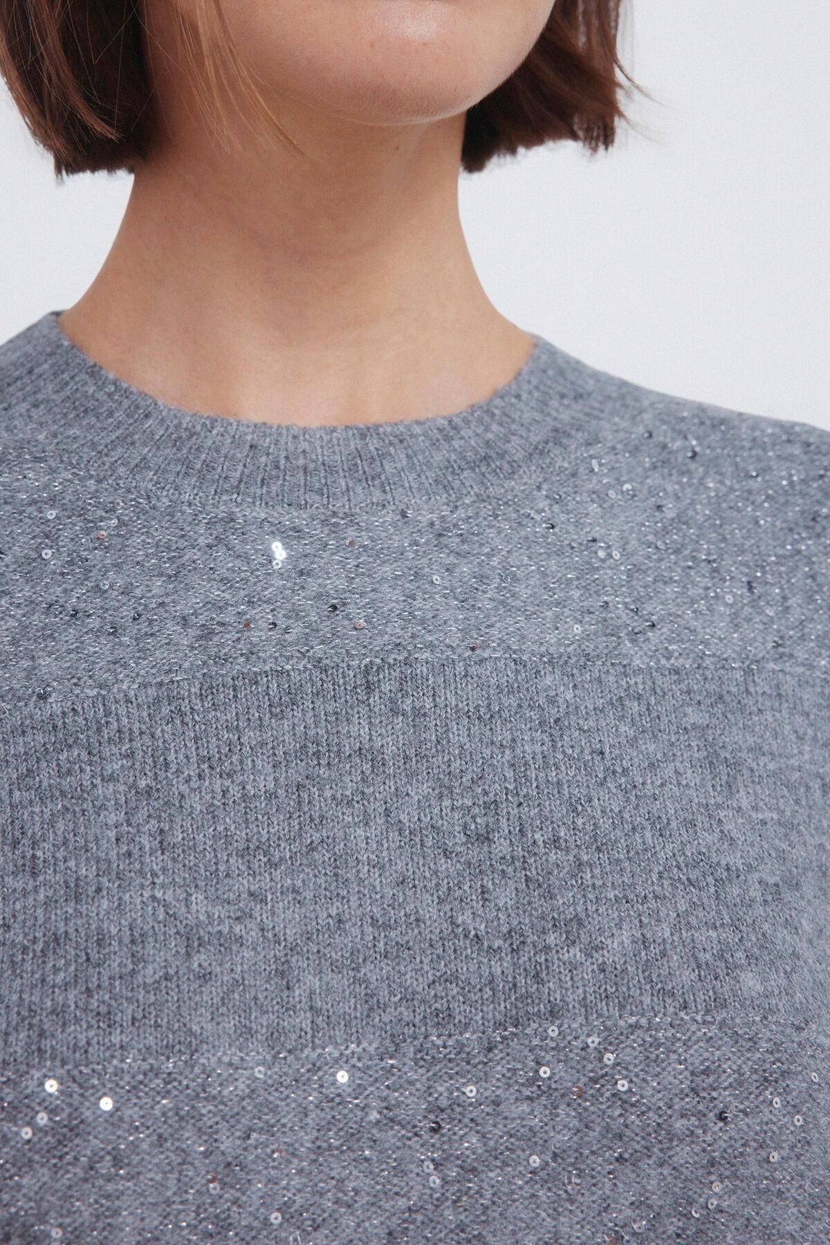 스프링필드 글리터 시퀸 라운드넥 니트 스웨터 1332655 NEGRO - 상세 이미지 3