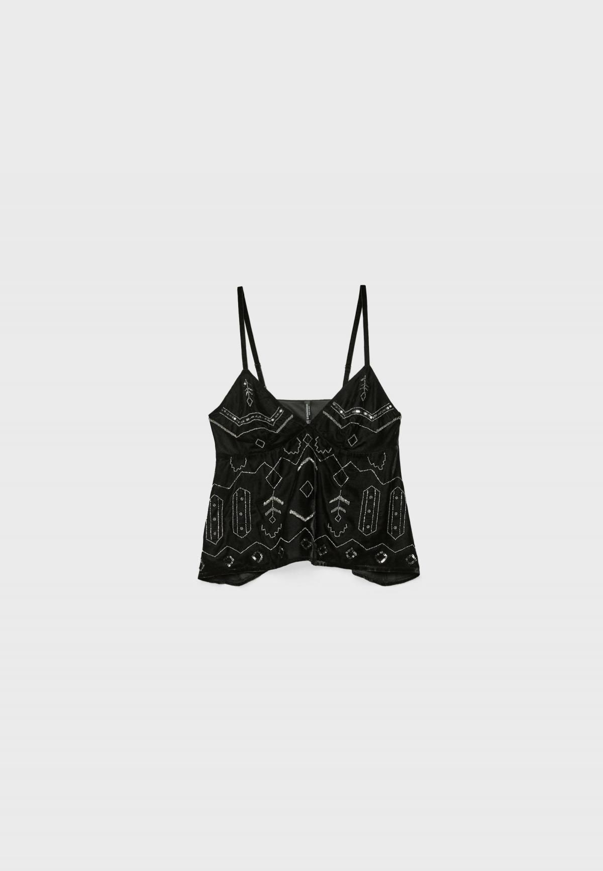스트라디바리우스 파티 벨벳 스트랩 탑 라인스톤 V넥 6223/627 BLACK - 상품 이미지
