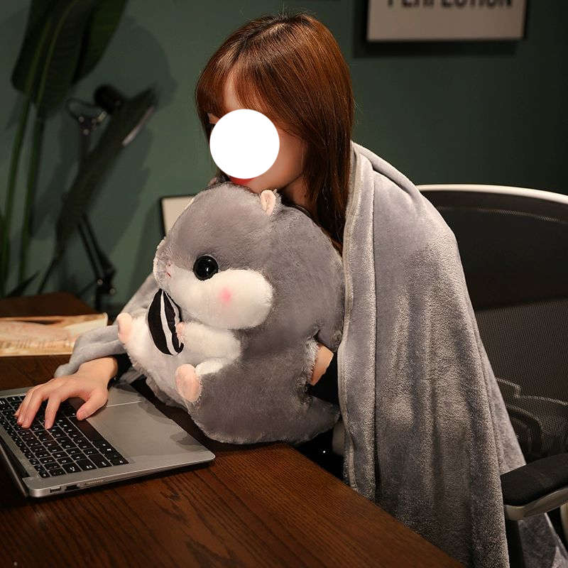 햄스터 인형 손난로 쿠션 담요 세트 겨울철 보온용 휴식용 장식용 베개 그레이 허스키 씨앗 베개만 - 상세 이미지 5
