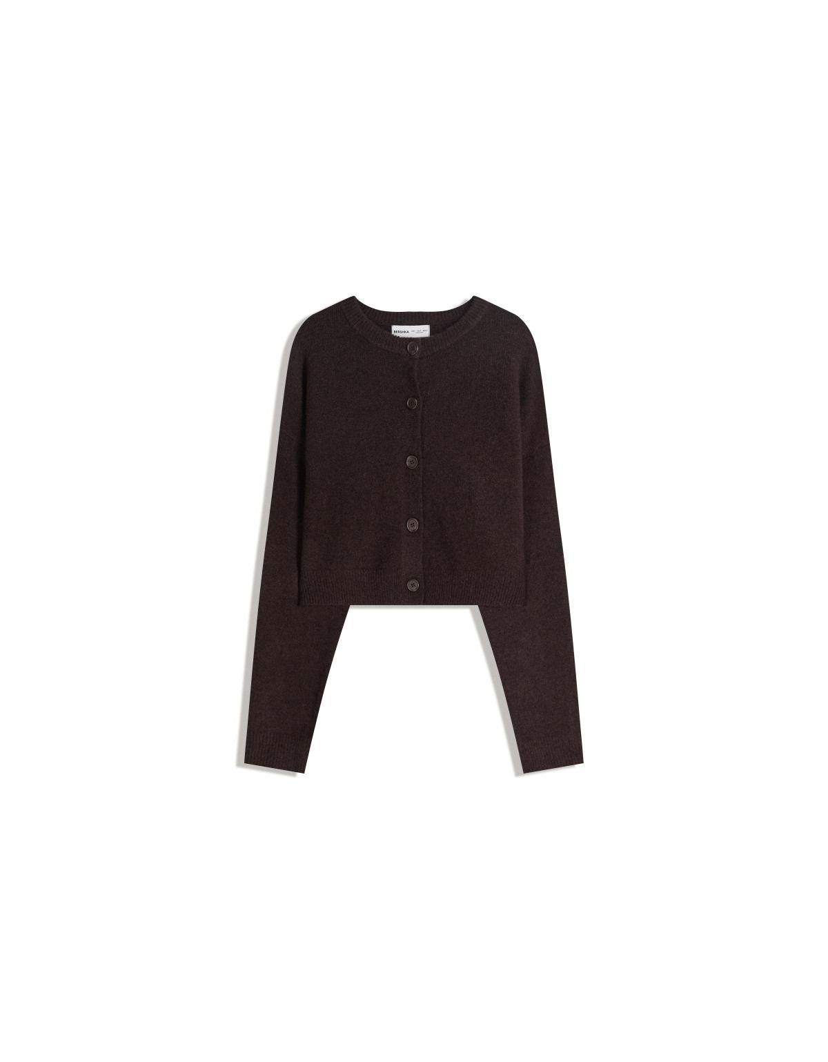 버쉬카 소프트 베이직 크롭 버튼업 가디건 6985/693 BROWN - 메인 이미지