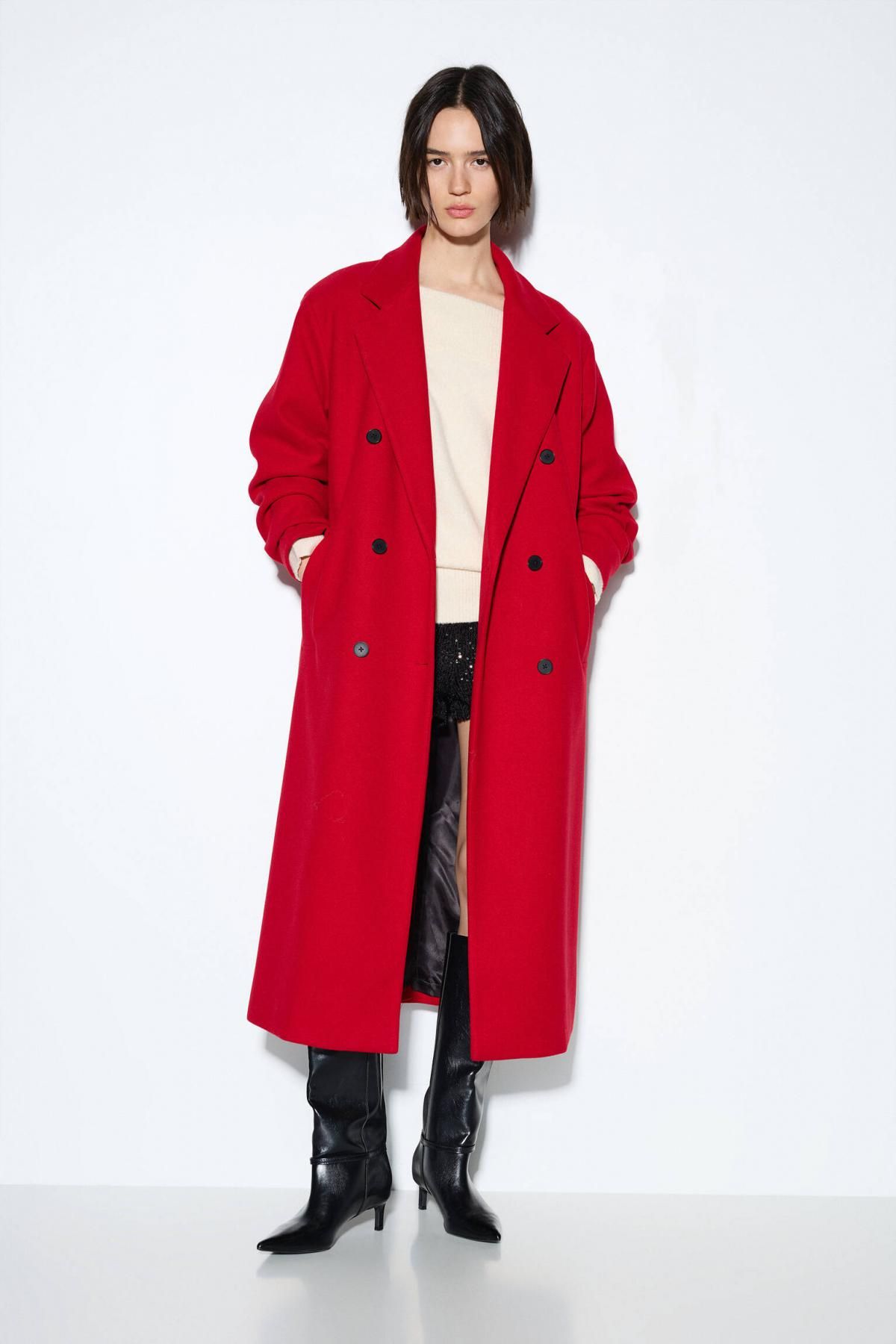 풀앤베어 소프트 롱 레드 더블버튼 코트 3755/408 RED - 상세 이미지 3