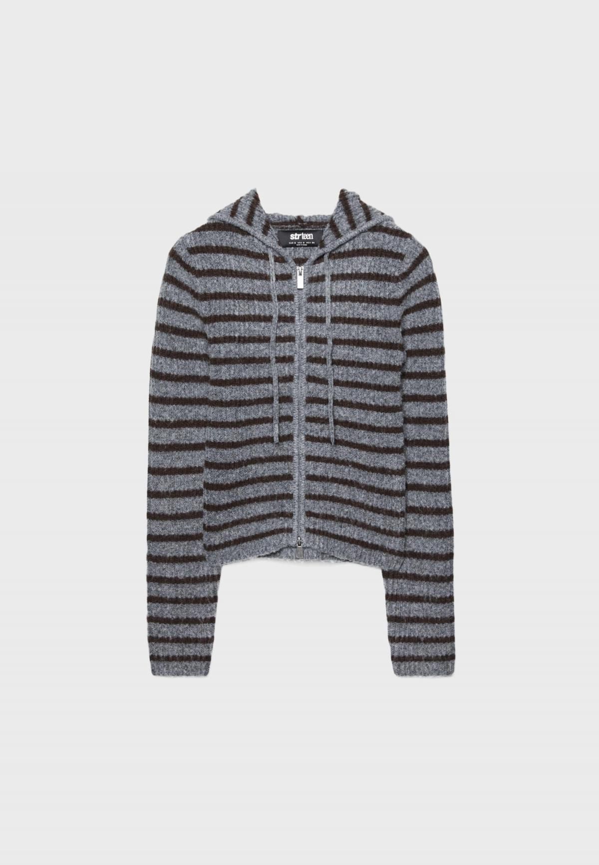 스트라디바리우스 스트라이프 니트 집업 후드 재킷 7571/645 DARK GREY - 메인 이미지
