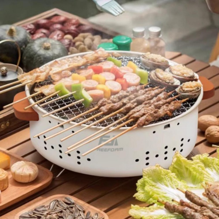 캠핑 차박 펜션 꼬치 숯불 구이 원형 바베큐 그릴 - 상품 이미지