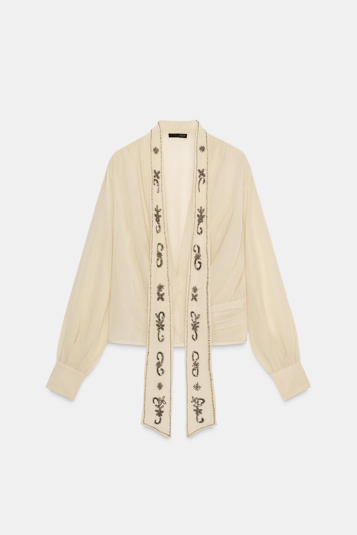 자라 시스루 비즈 스카프 조젯 셔츠 0881/141 BEIGE - 상품 이미지