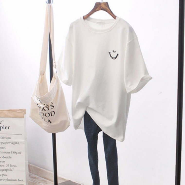 여성 반팔 티셔츠 스마일 - 메인 이미지