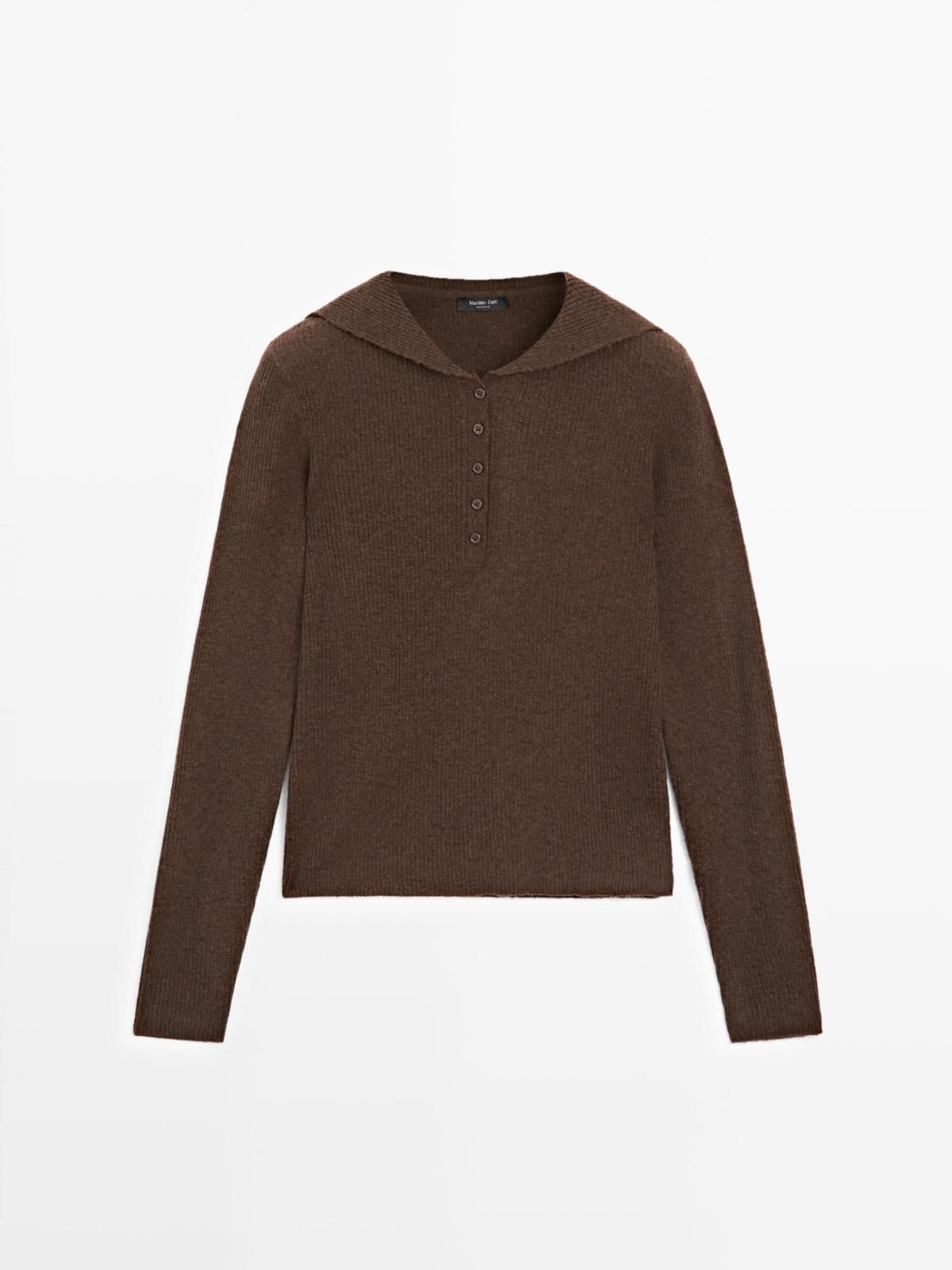 마시모두띠 멜란지 울블렌드 니트 폴로 스웨터 6255/541 BROWN - 상품 이미지