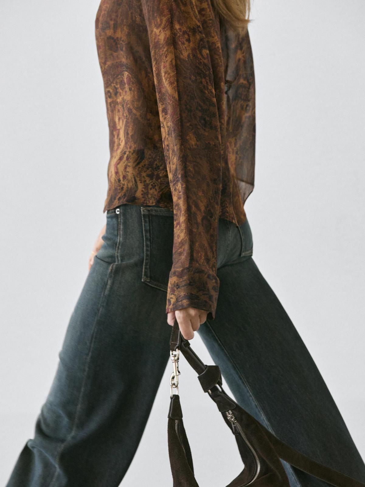 마시모두띠 트렌디 시스루 프린트 블라우스 5148/673 DARK KHAKI - 상세 이미지 5