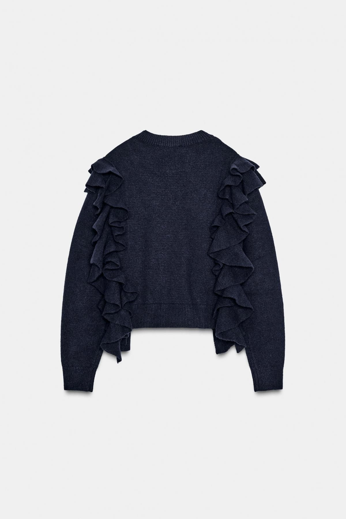 자라 로맨틱 러플 라운드넥 니트 스웨터 3581/103 DARK NAVY - 상세 이미지 5