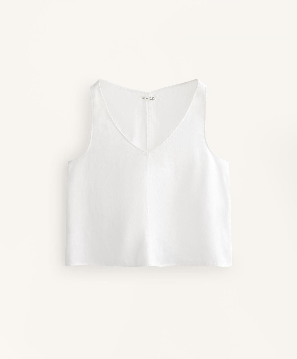 오이쇼 프리미엄 린넨 브이넥 민소매 탑 3434/850 WHITE - 메인 이미지