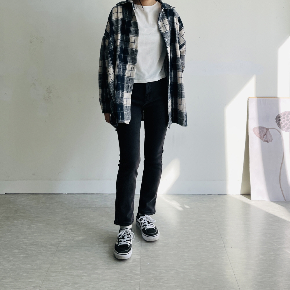 체크남방 체크셔츠 겨울 여성 오버핏 박시 남방 - 상세 이미지 2