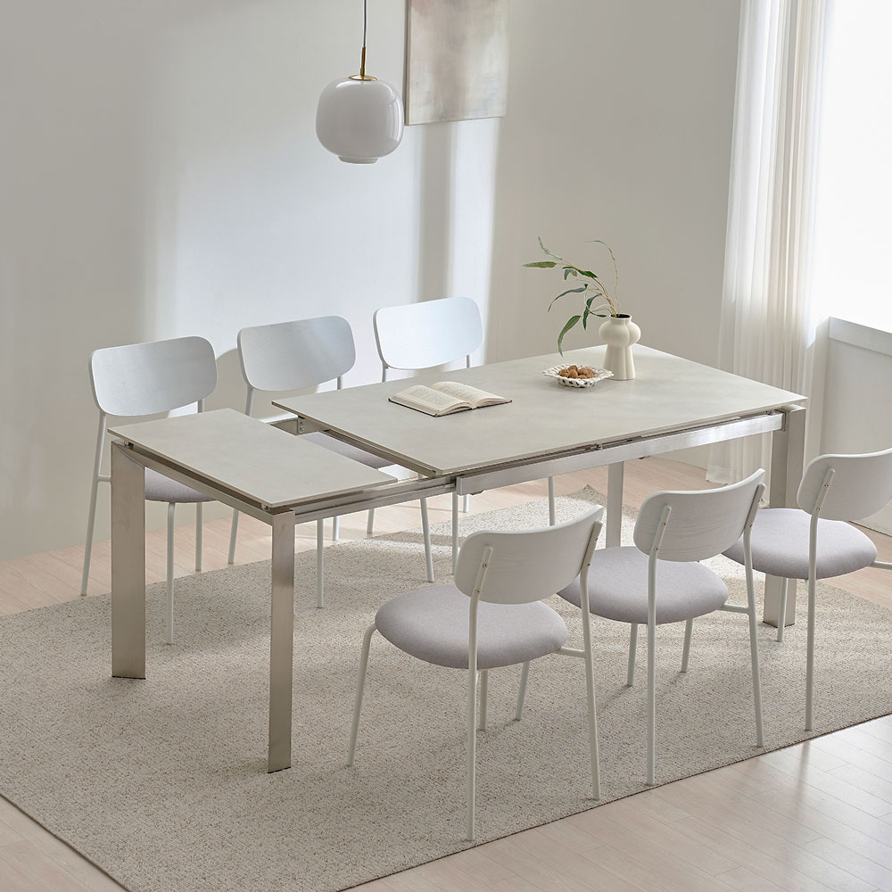 NOON 모어 직각 화이트 세라믹 확장형 6인용 포세린 식탁 1400,1800