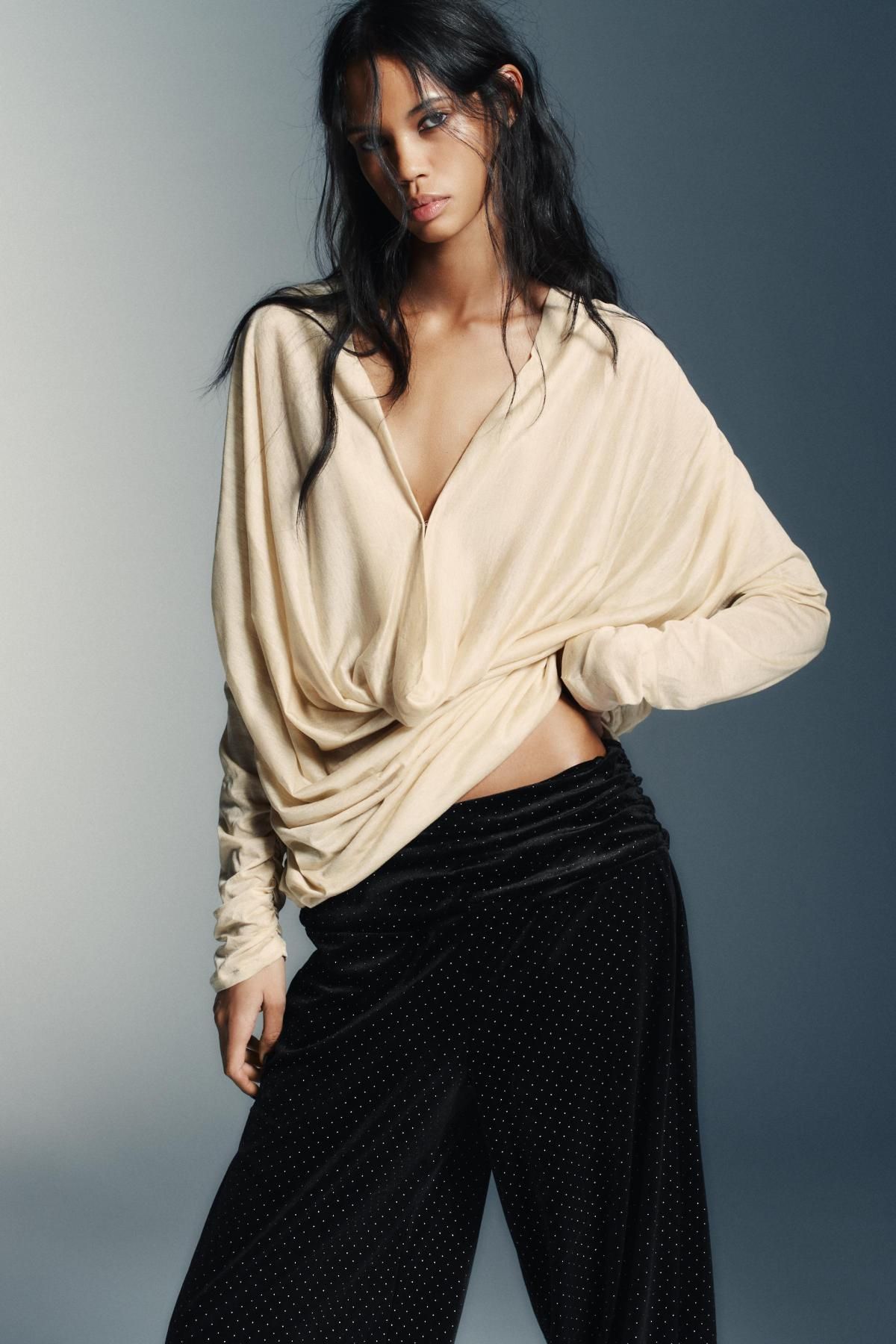 자라 글리터 벨벳 배기 팬츠 4772/404 BLACK - 상세 이미지 3