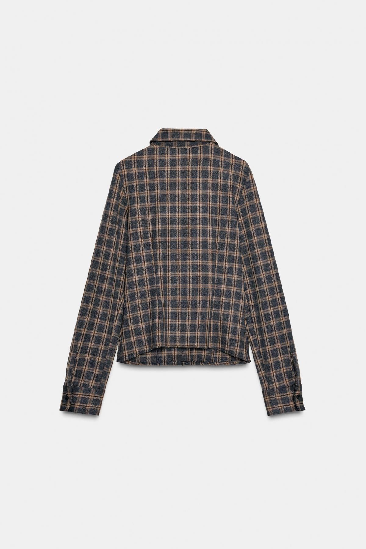 자라 체크 패턴 슬림핏 긴팔 셔츠 3152/198 GREY / TAN - 상세 이미지 3
