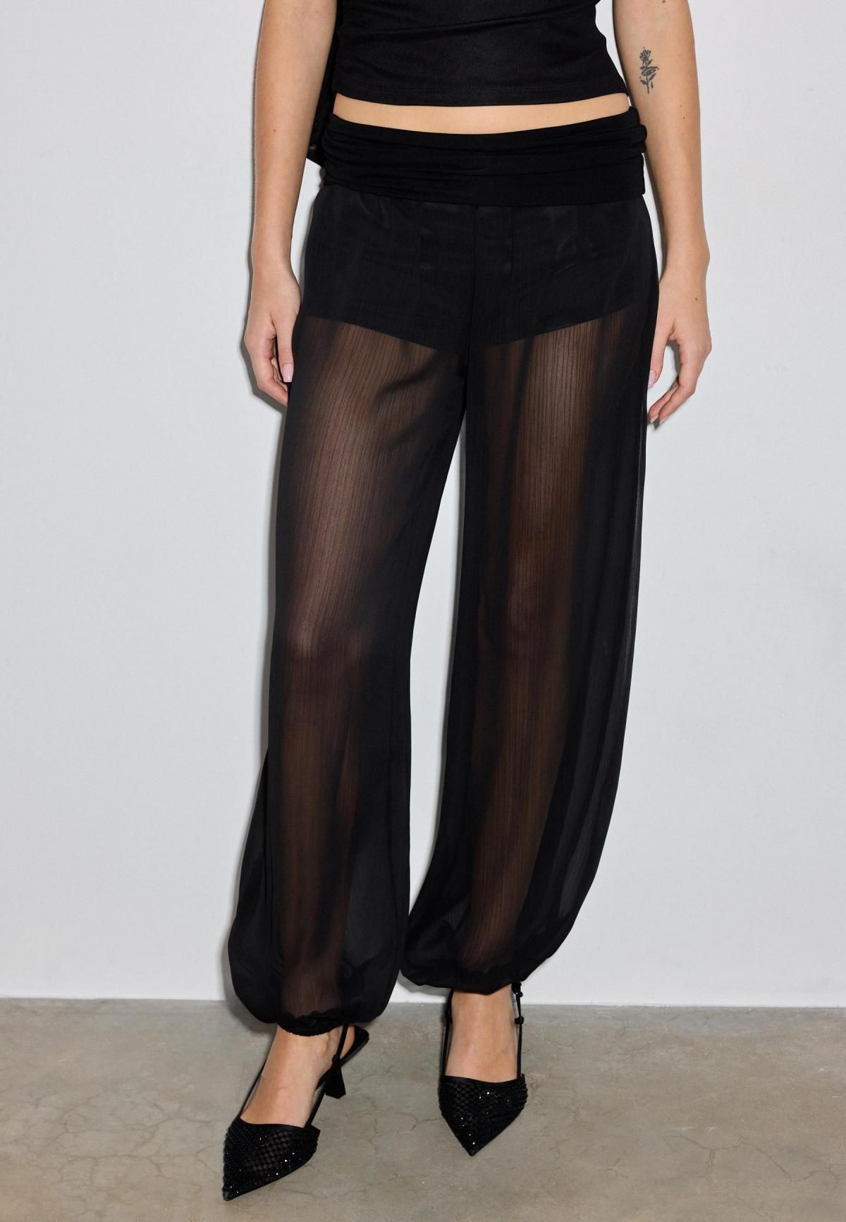 스트라디바리우스 시스루 쉬폰 턴업 벌룬 팬츠 7297/108 BLACK - 상품 이미지