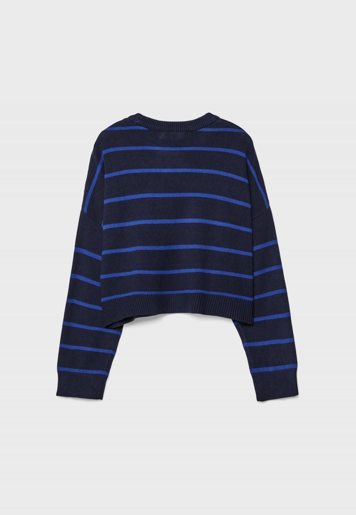 스트라디바리우스 스트라이프 크롭 라운드넥 니트 스웨터 5040/802 NAVY BLUE - 상세 이미지 2