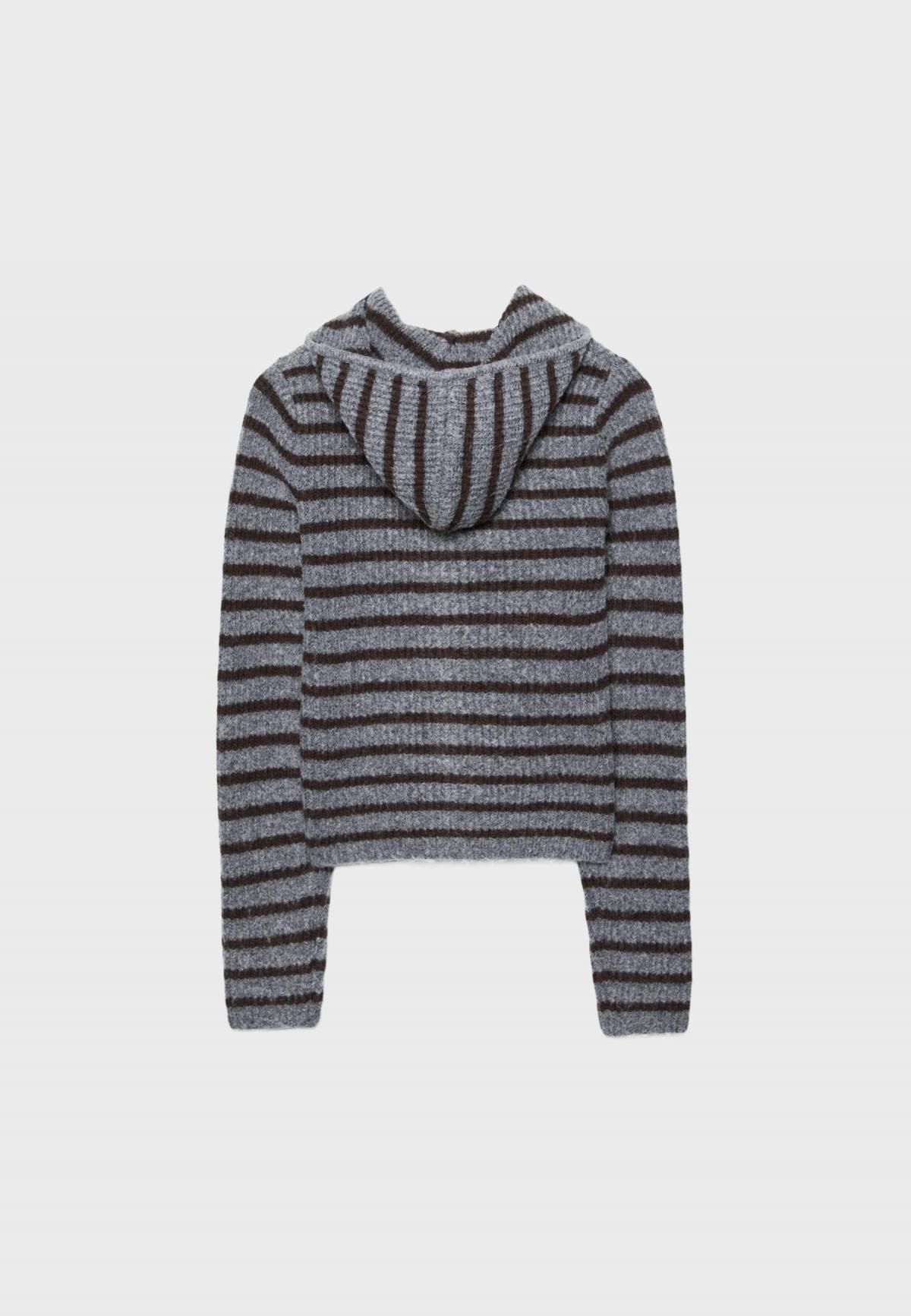 스트라디바리우스 스트라이프 니트 집업 후드 재킷 7571/645 DARK GREY - 상세 이미지 2