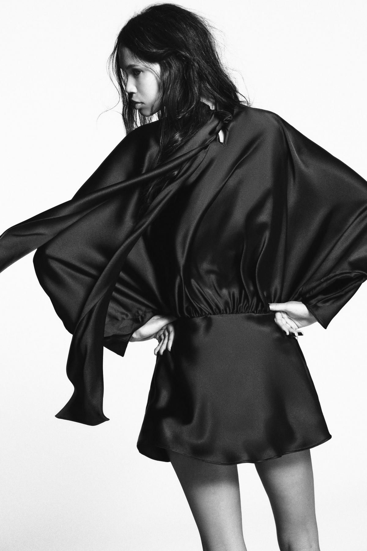 자라 새틴 하이넥 스카프 미니 원피스 2116/341 BLACK - 상세 이미지 5