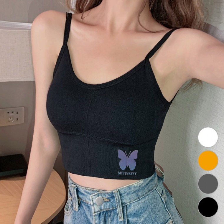 크롭탑 나비포인트 언더웨어 이너 캐주얼 캡내장 요가 - 상품 이미지