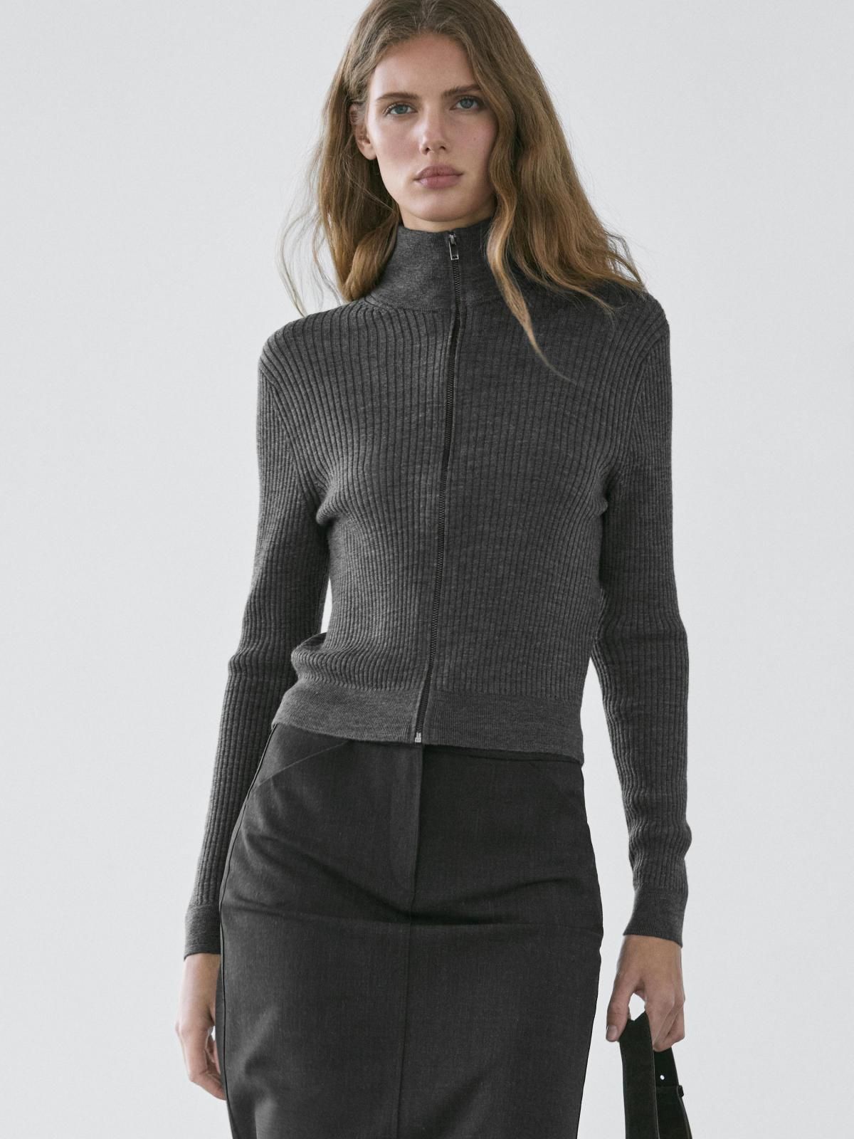 마시모두띠 프리미엄 울 하이넥 집업 가디건 5689/822 ANTHRACITE GREY - 상세 이미지 3
