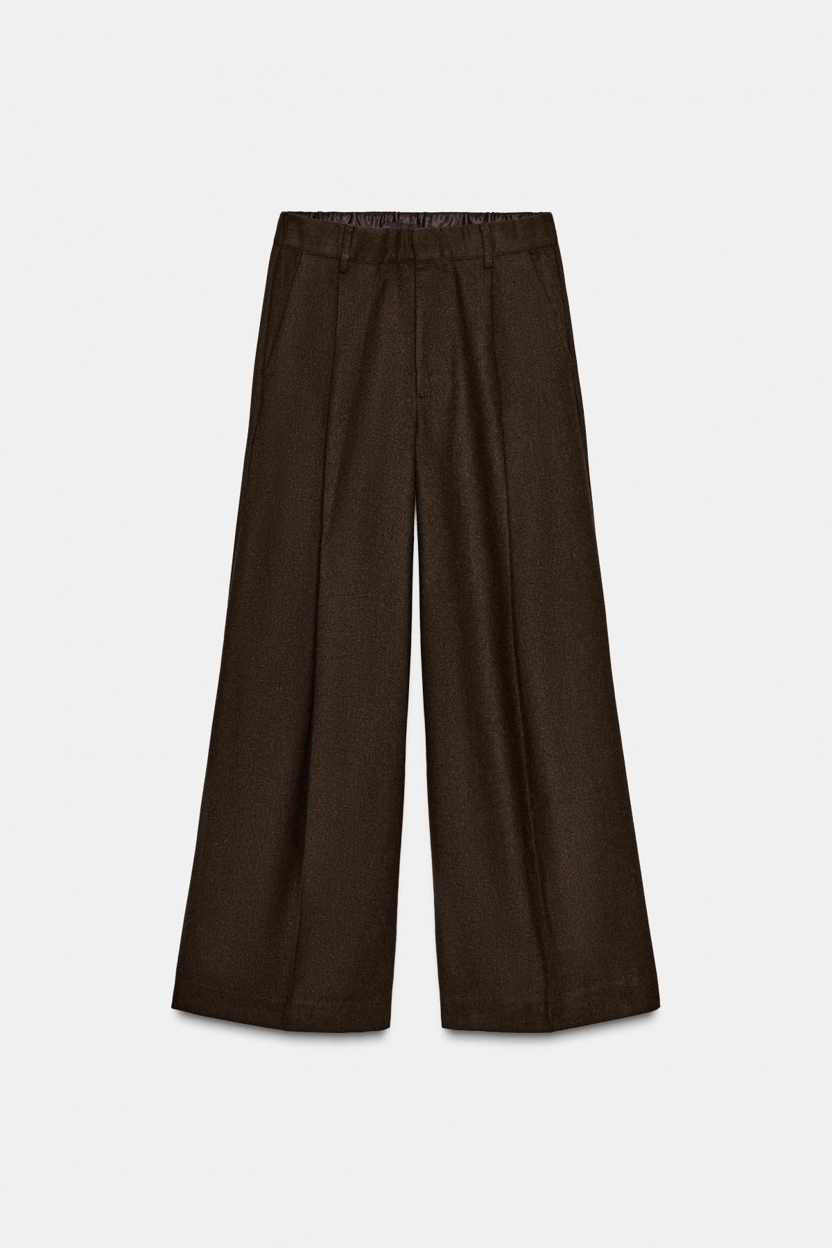 자라 와이드 플리츠 울 블렌드 팬츠 1255/402 DARK BROWN - 상품 이미지