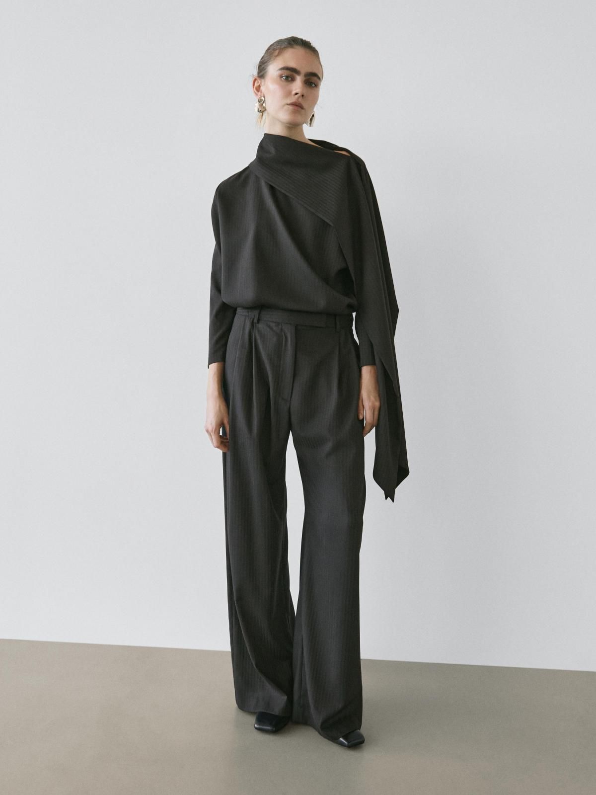 마시모두띠 스트라이프 케이프 블랙 블라우스 9303/951 BLACK - 상세 이미지 2
