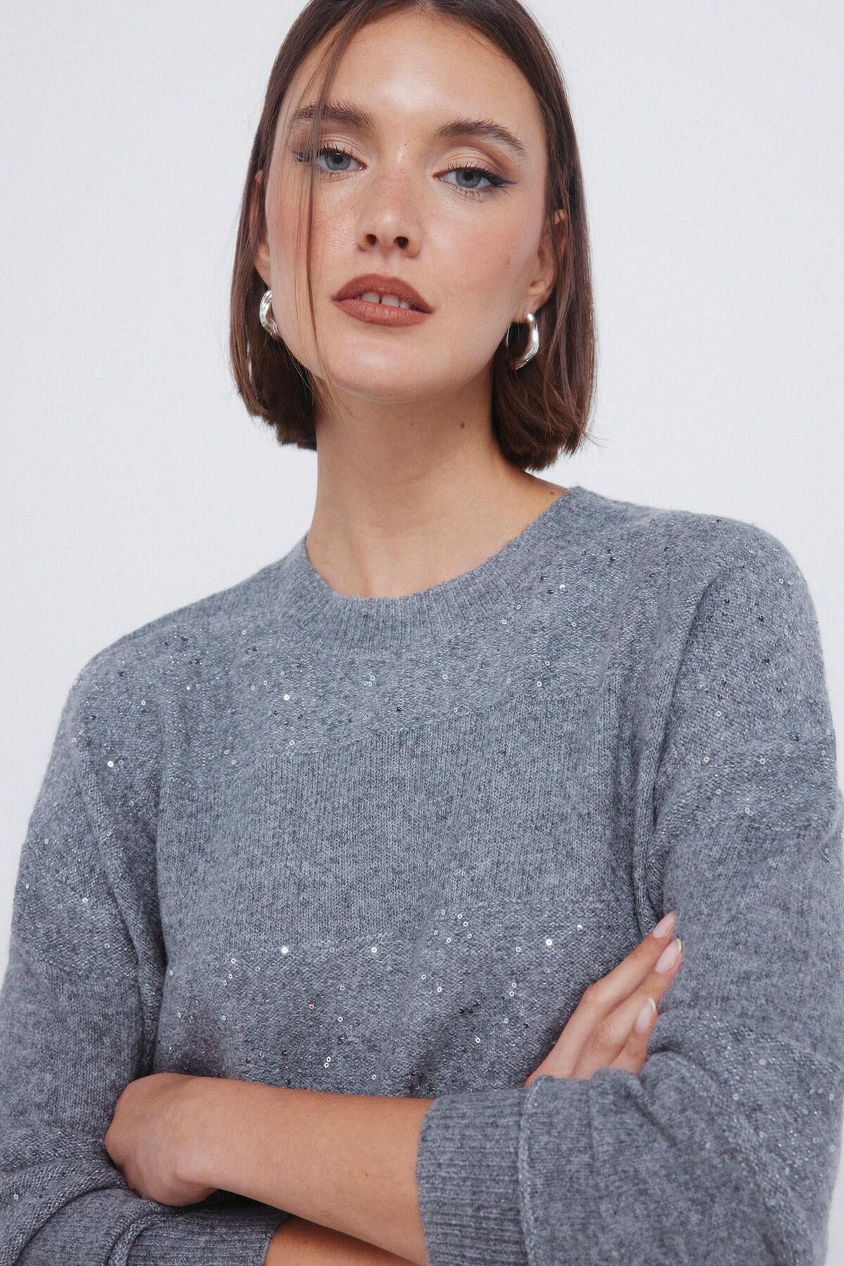 스프링필드 글리터 시퀸 라운드넥 니트 스웨터 1332655 NEGRO - 상세 이미지 2