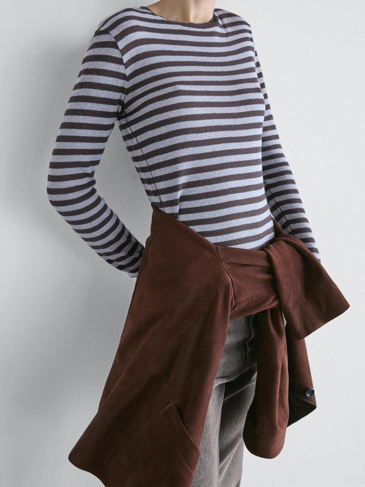 마시모두띠 스트라이프 코튼블렌드 긴팔 티셔츠 6286/106 BROWN - 상세 이미지 5