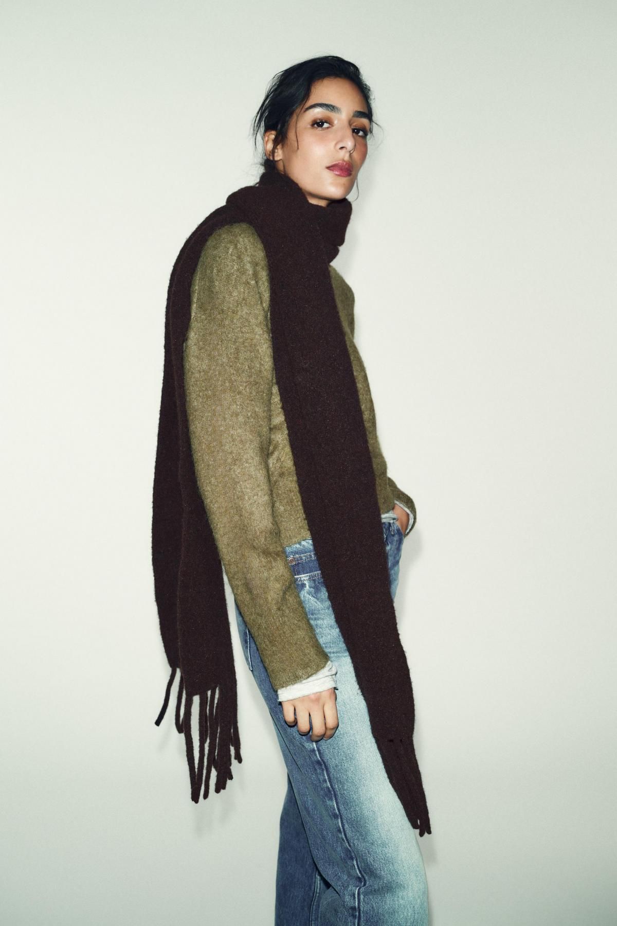 자라 울블렌드 프린지 클래식 머플러 1023/012 BROWN - 상세 이미지 2