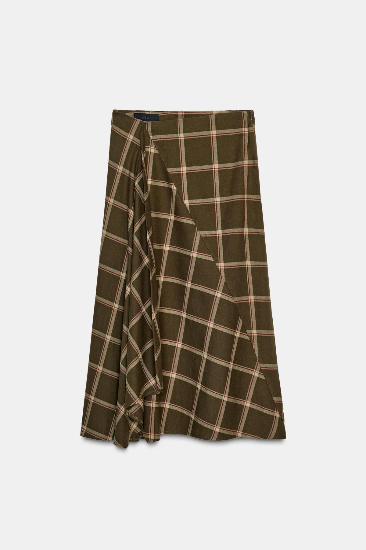 자라 러플 체크 코튼 미디 스커트 1255/404 KHAKI - 상품 이미지