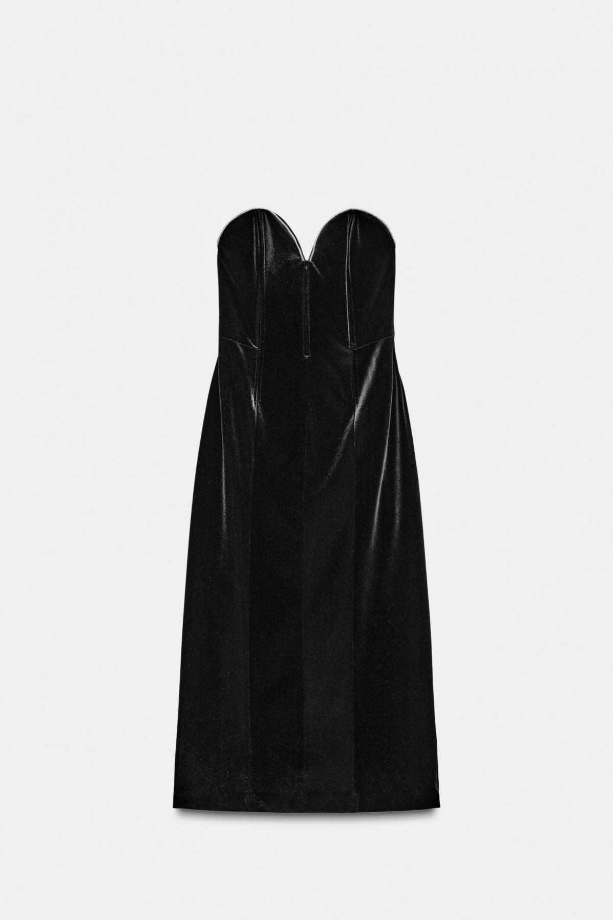 자라 한정판 벨벳 뷔스티에 미디 원피스 9103/128 BLACK - 메인 이미지