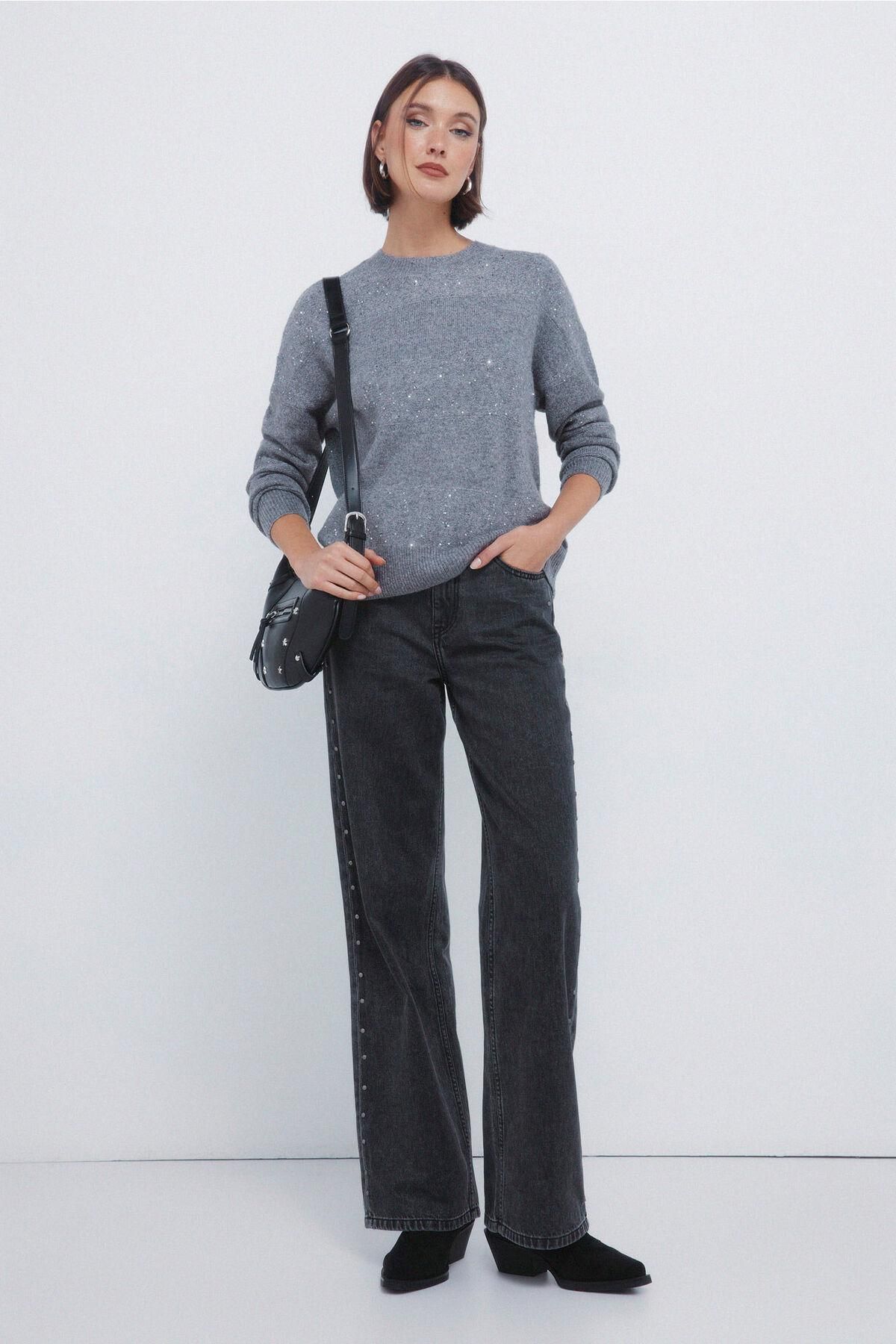 스프링필드 글리터 시퀸 라운드넥 니트 스웨터 1332655 NEGRO - 상세 이미지 5