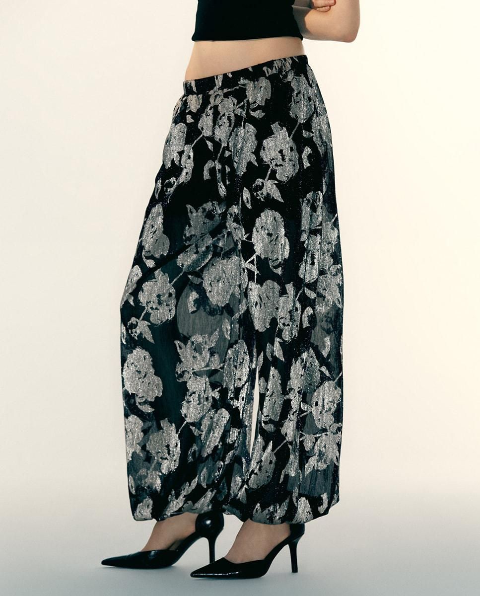 스페라 플라워 패턴 와이드 배기 팬츠 블랙 56262111109 NEGRO - 상품 이미지