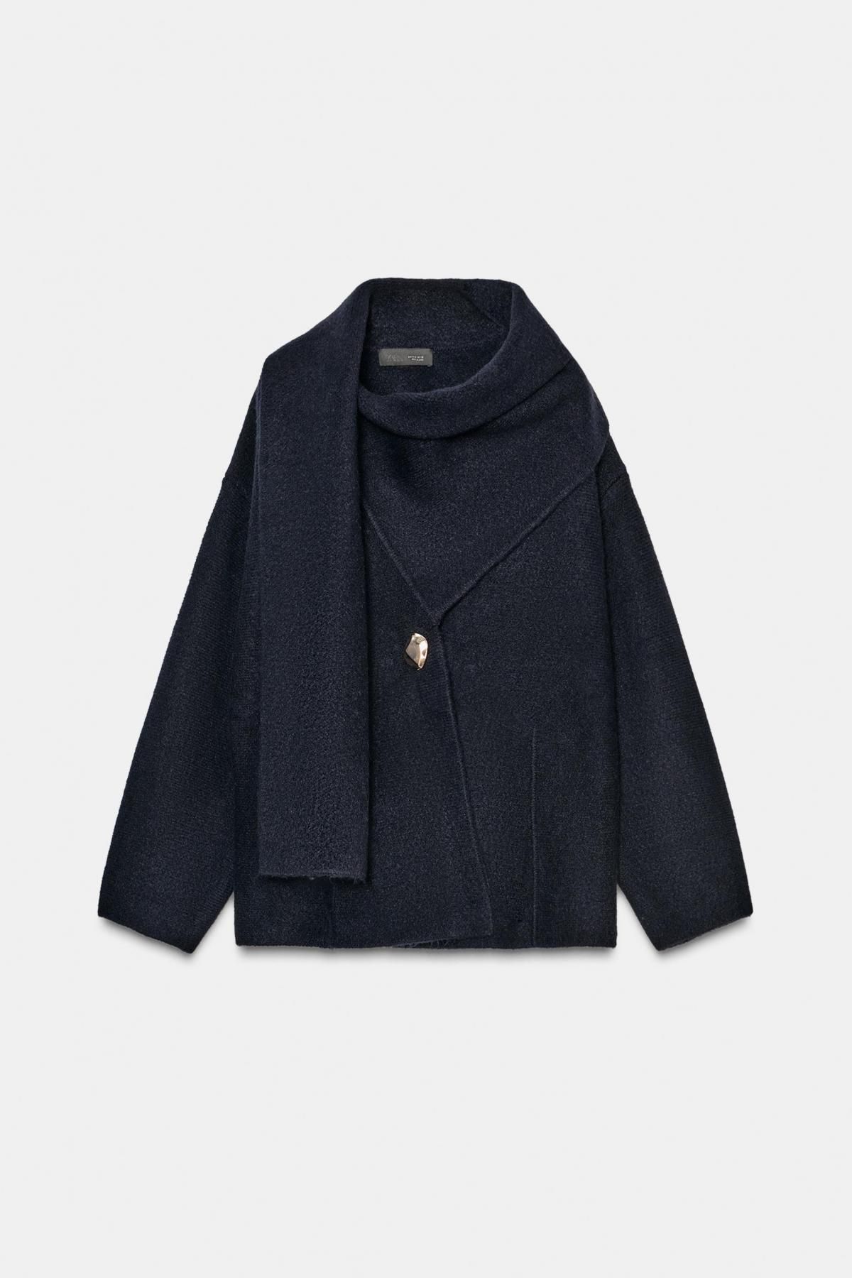 자라 테크니컬 니트 스카프 코트 골드버튼 9598/189 NAVY BLUE - 상품 이미지