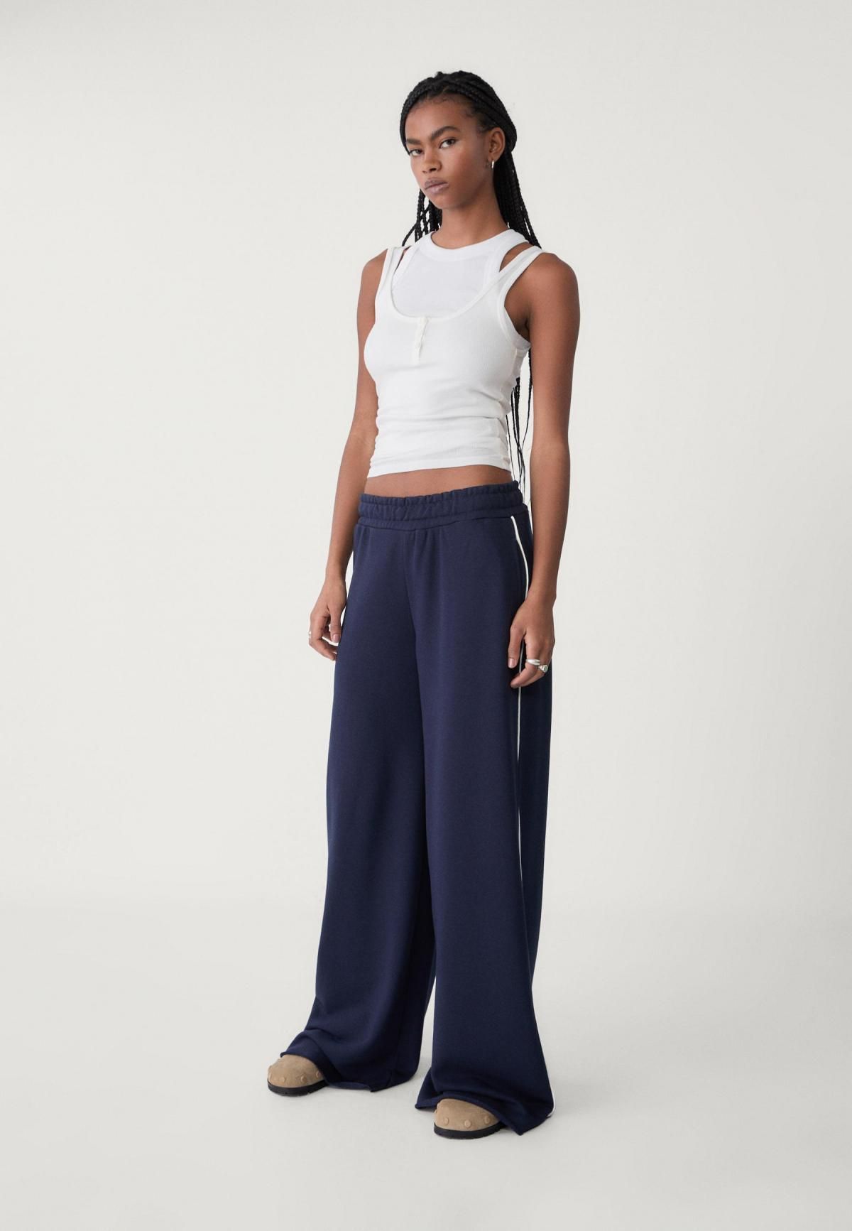 스트라디바리우스 와이드핏 플러시 와이드 팬츠 배색 파이핑 디테일 8305/100 - 상세 이미지 5