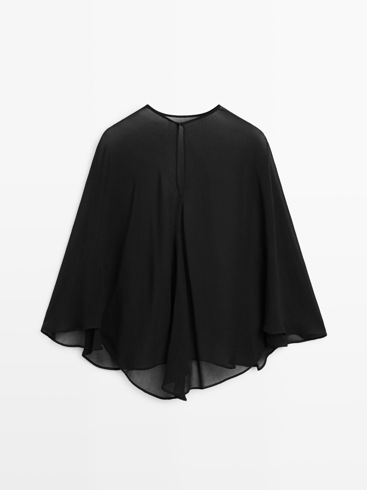 마시모두띠 시스루 플로우 케이프 블라우스 9601/950 BLACK - 상세 이미지 5