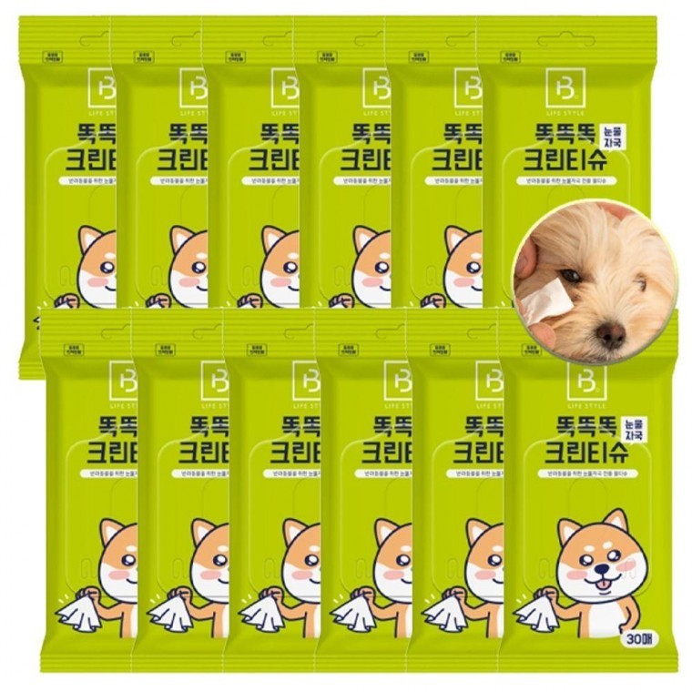 반려견 크린티슈 눈물자국 30매입 12P 강아지 냄새 분비물 제거 - 상품 이미지