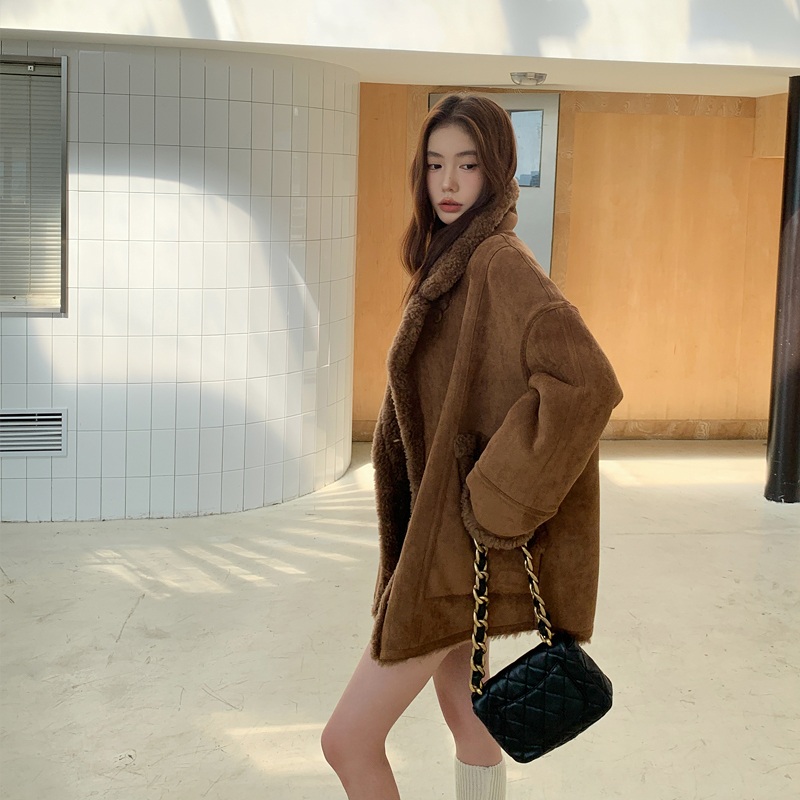 여성 스웨이드 하프 코트 램스울 양모 무스탕 3color - 상세 이미지 3