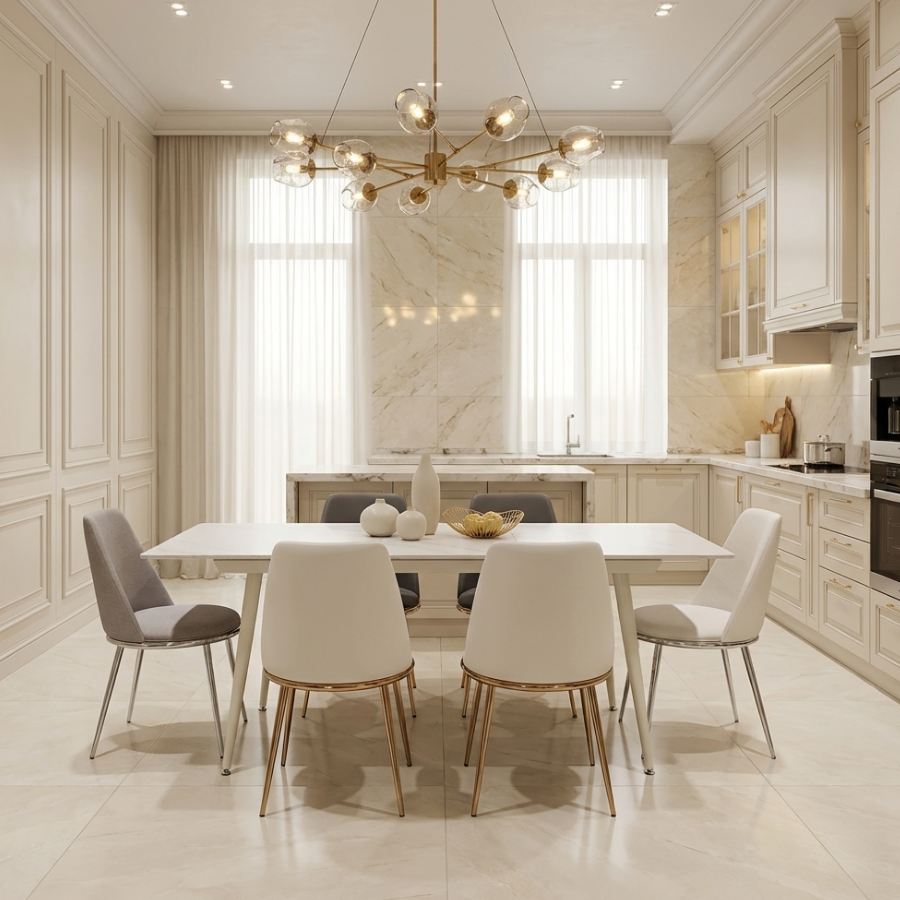 모디쉬갤러리 아모레 확장형 세라믹 식탁 테이블 4인용 6인용 1400mm, 화이트x화이트