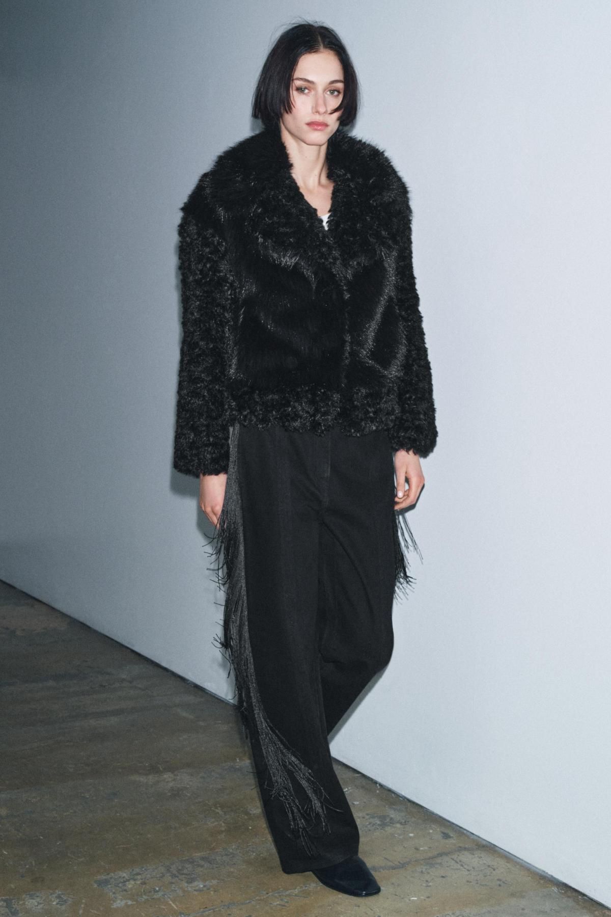 자라 프린지 디테일 블랙 와이드 팬츠 5216/280 BLACK - 상세 이미지 2